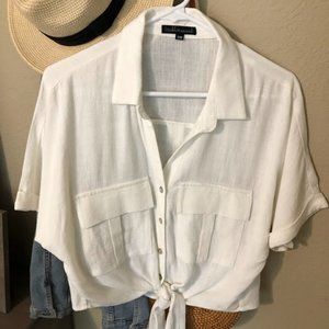 Exploration Button Down Tie Top - White
